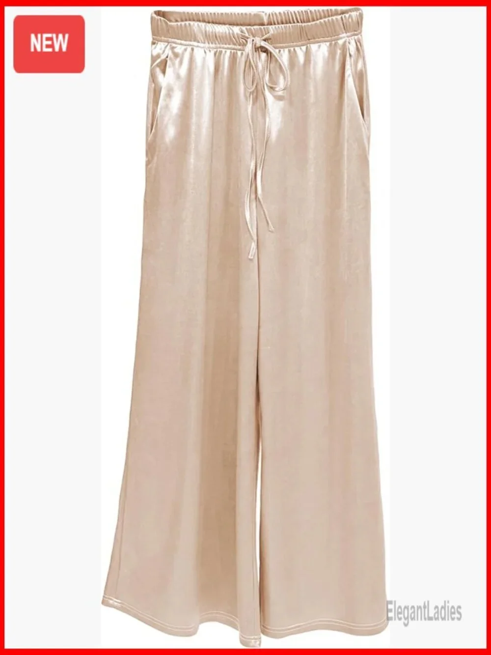 Silk Wide Leg Pants High Waist Elastic Waist Straight Trousers